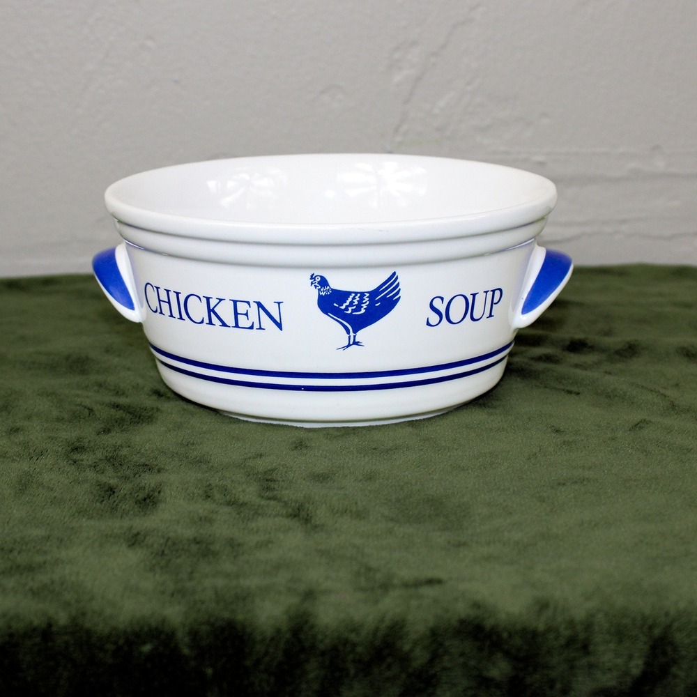 Vintage FTDA 1985 Chicken Soup Bowl Ceramic Blue Handled FTD Korea Get Well
